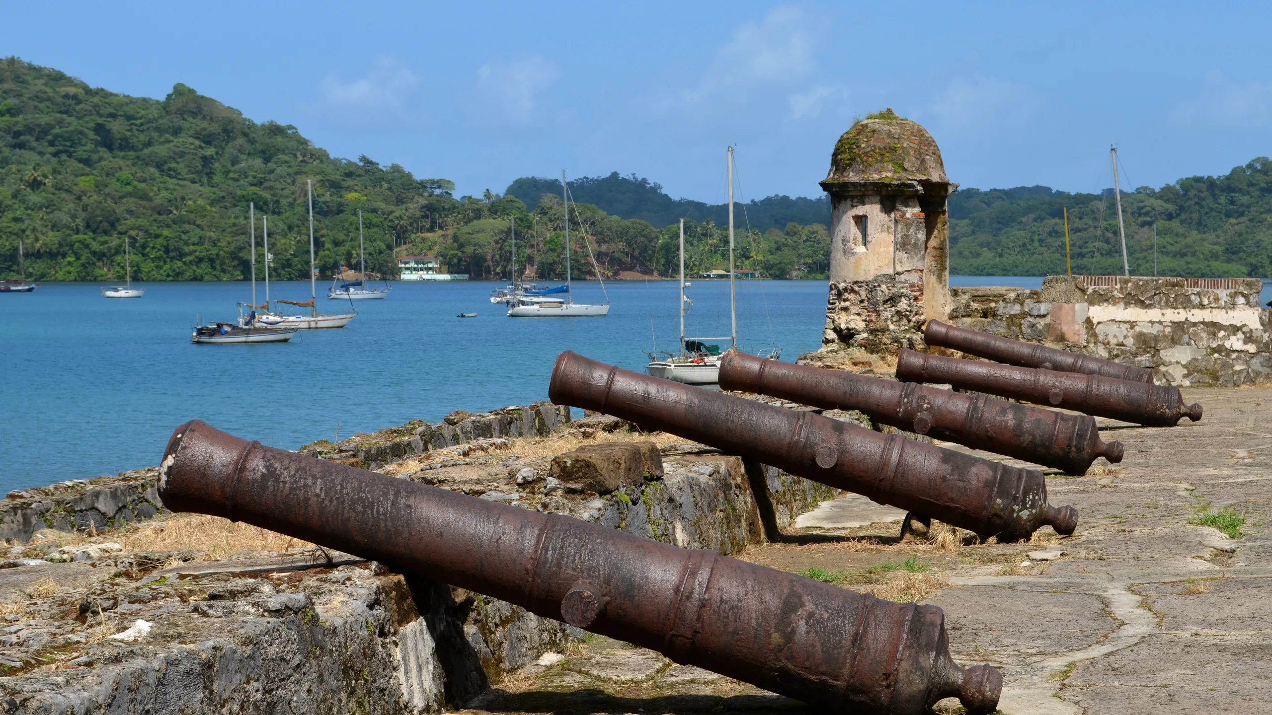The colonial fortifications on the bay at Portobelo, Panama